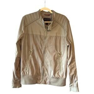 Guess Mens Faux Leather Moto Bomber Jacket Grey Size Medium